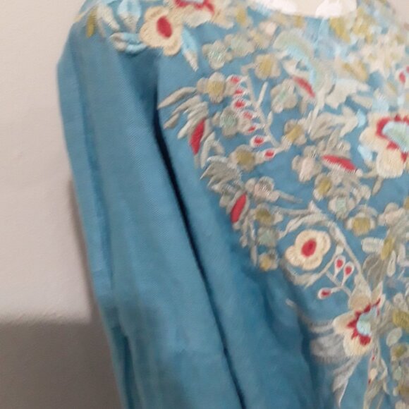 New Johnny Was lovely light blue embroidered Linen Tunic size XL - Picture 7 of 14